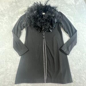 Vintage Womens Y2K Feather Collared Sweater Sz S Black Long Goth Coquette Whimsy
